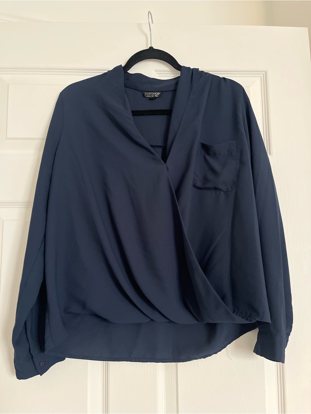 TOPSHOP Dark Navy Faux-Wrap Blouse